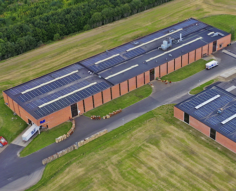 Solar panels on the roofs of AVK International head quarters